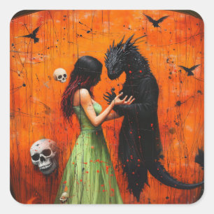 Black Dragon Shadow Work Hexchy Erholung AI Art Quadratischer Aufkleber