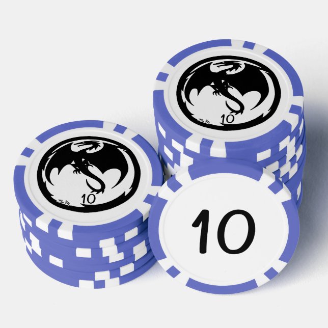 Black Dragon white blue 10 striped Poker Chip (Stapel)