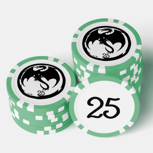 Black Dragon white green 25 striped Poker Chip (Stapel)