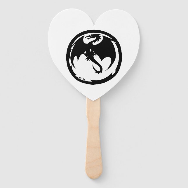 Black Dragon white heart hand fans Fächer (Vorderseite)