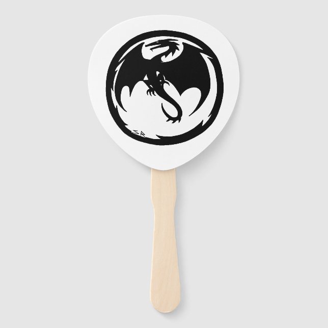 Black Dragon white paddle hand fans Fächer (Vorderseite)