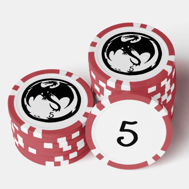 Black Dragon white red 5 Strip Poker Chip (Stapel)