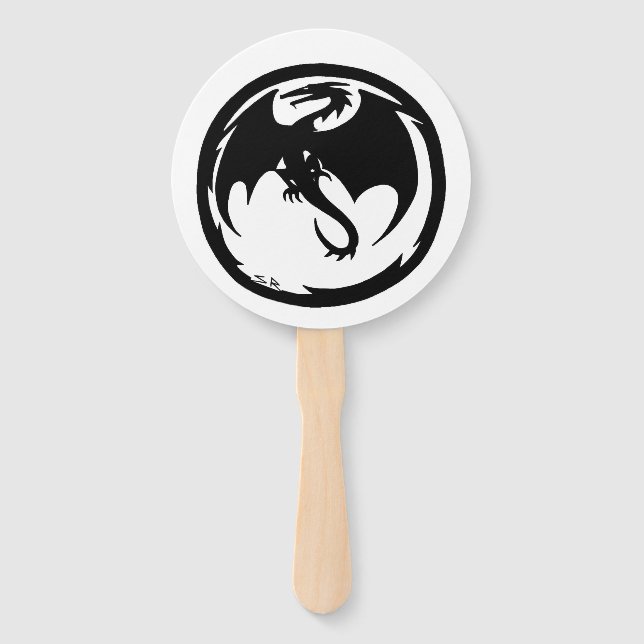 Black Dragon white round hand fans Fächer (Vorderseite)