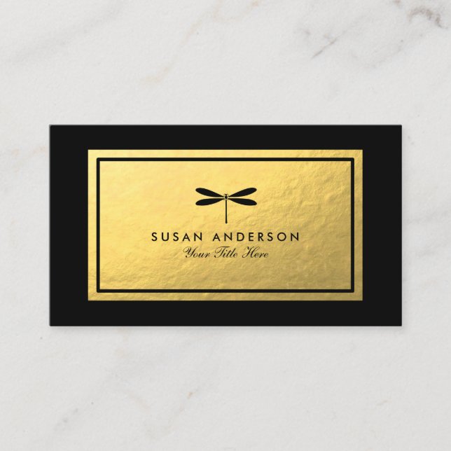 Black Dragonfly Business Card Gold Foil Visitenkarte (Vorderseite)
