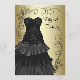 Black Dress Black Gold Frauen 50. Geburtstagsparty Einladung