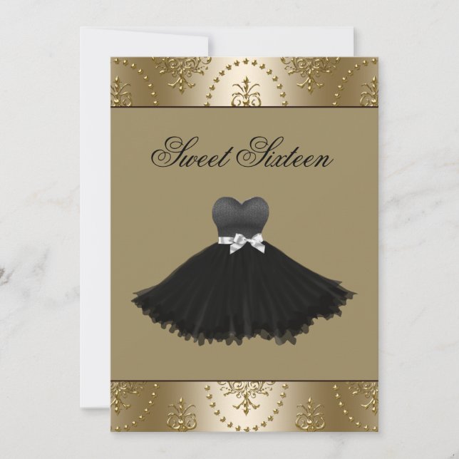 Black Dress Gold Chandelier Sweet Sixteen Birthday Einladung (Vorderseite)