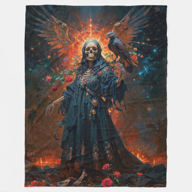 Black Dress Santa Muerte Fleecedecke (Vorderseite)