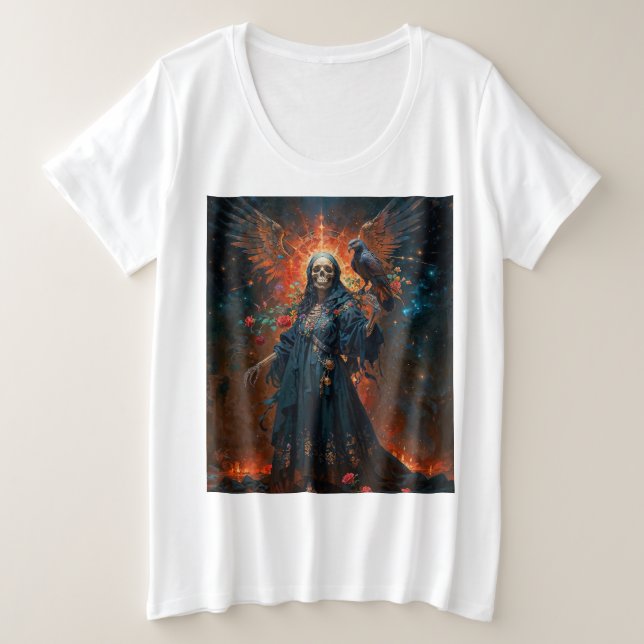 Black Dress Santa Muerte Große Größe T-Shirt (Design vorne)