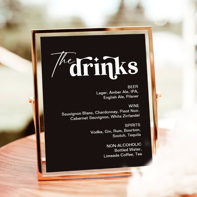 Black Drink Menu Wedding Bar Sign Poster (Von Creator hochgeladen)