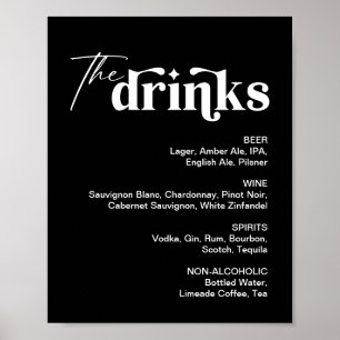 Black Drink Menu Wedding Bar Sign Poster