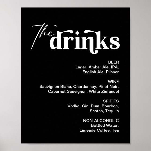 Black Drink Menu Wedding Bar Sign Poster (Vorne)