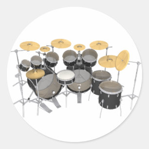 Black Drum Kit: 10 Stück: Runder Aufkleber