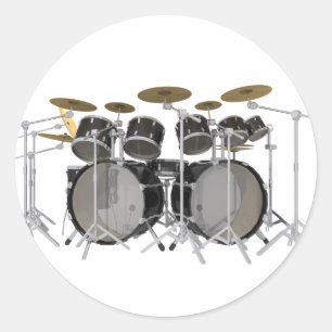 Black Drum Kit: 10 Stück: Runder Aufkleber