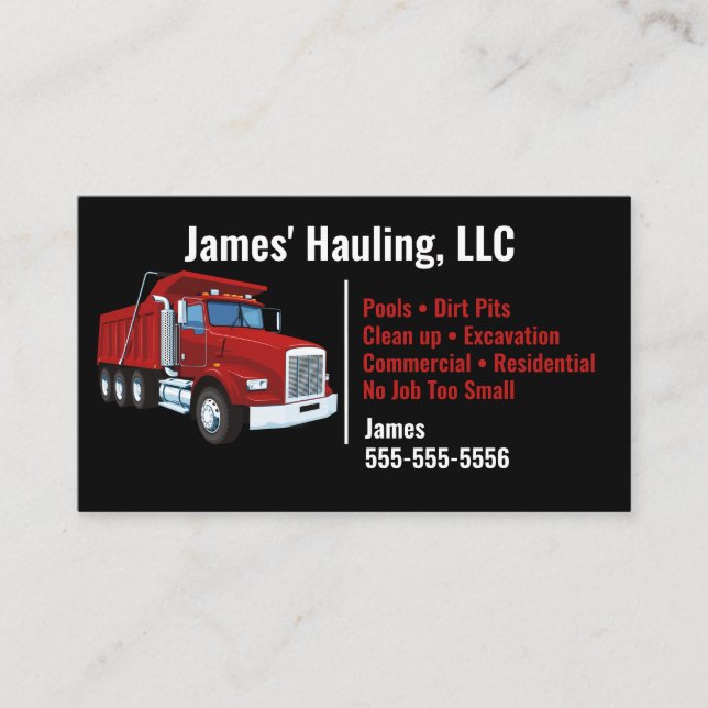 Black Dump Truck Business Card Visitenkarte (Vorderseite)