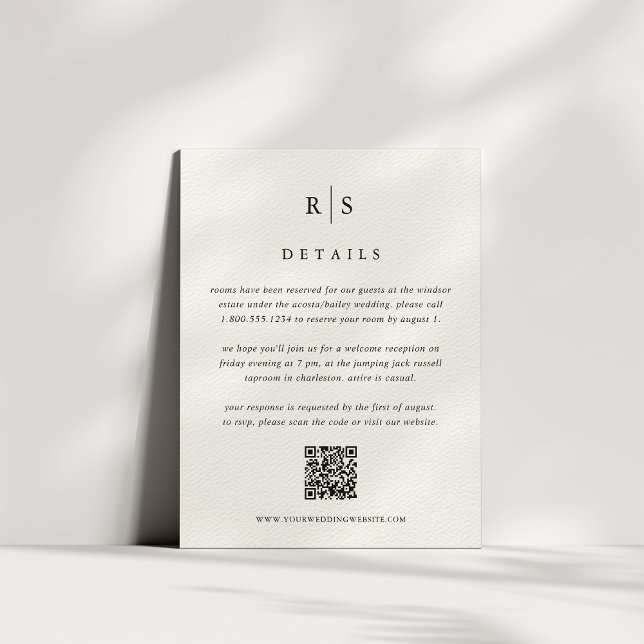 Black & Ecru Monogram Wedding QR Code Begleitkarte (Von Creator hochgeladen)