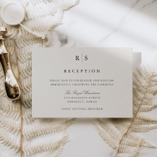 Black & Ecru Monogram Wedding Reception Begleitkarte
