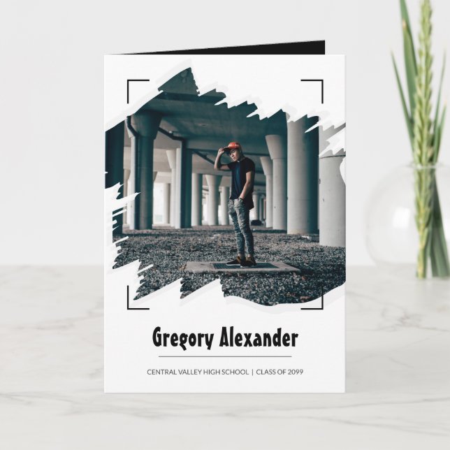 Black Edgy Abstrakt Brushstroke Foto Abschluss Einladung (Vorderseite)