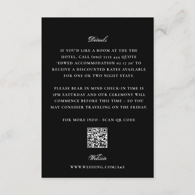 Black EDITABLE QR CODE Classic Elegante Wedding Begleitkarte (Vorderseite)
