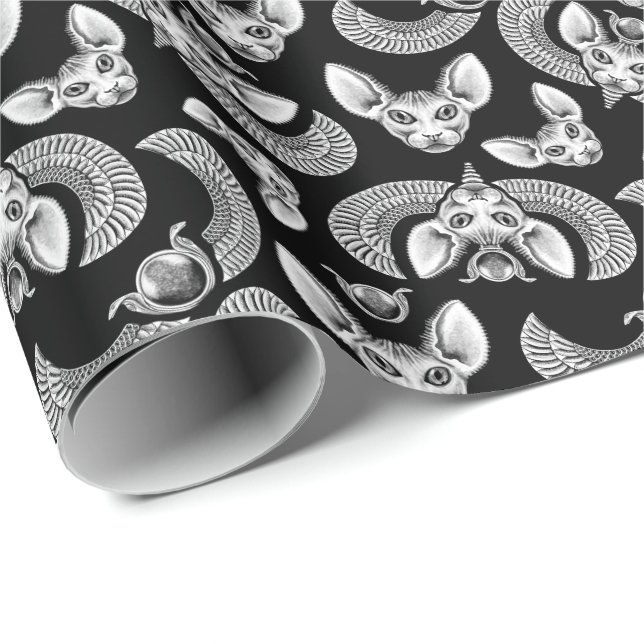 Black Egyptian Sphynx Cat Gothic Geschenkpapier (Rolleneckpunkt)