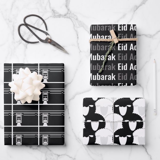 Black Eid Adha Mubarak Kaaba Sheep Pattern Geschenkpapier Set (Vorderseite)