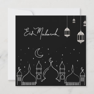 Black Eid Mubarak Line Moschee Feiertagskarte