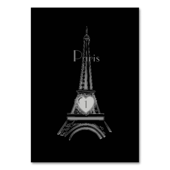 Black Eiffel Tower Paris Table Card Tischnummer (Vorderseite)
