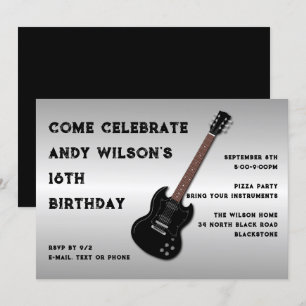 Black Electric Gitarre Teen Junge Geburtstag Einla Einladung
