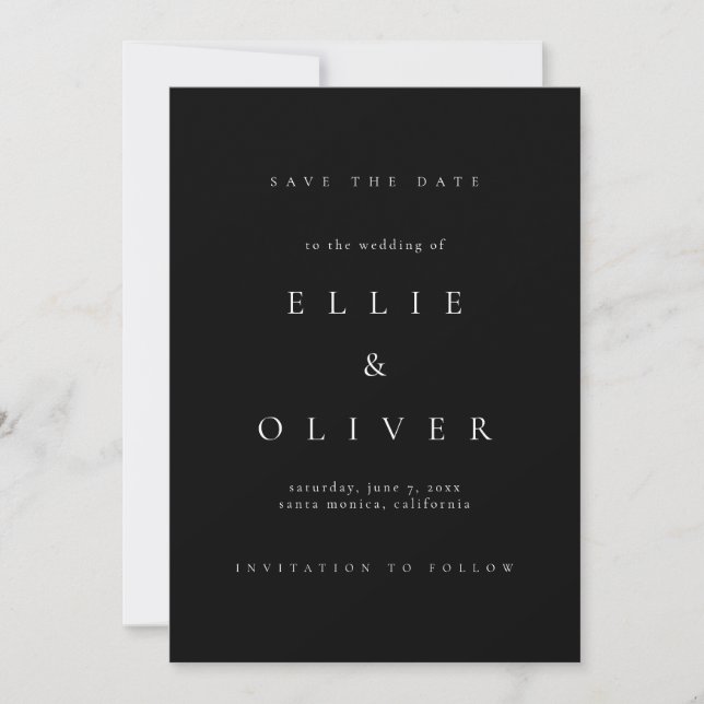 Black Elegant Boho Save the Date Einladung (Vorderseite)