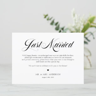 Black Elegant Bold Calligraphy Just Married Ankündigung