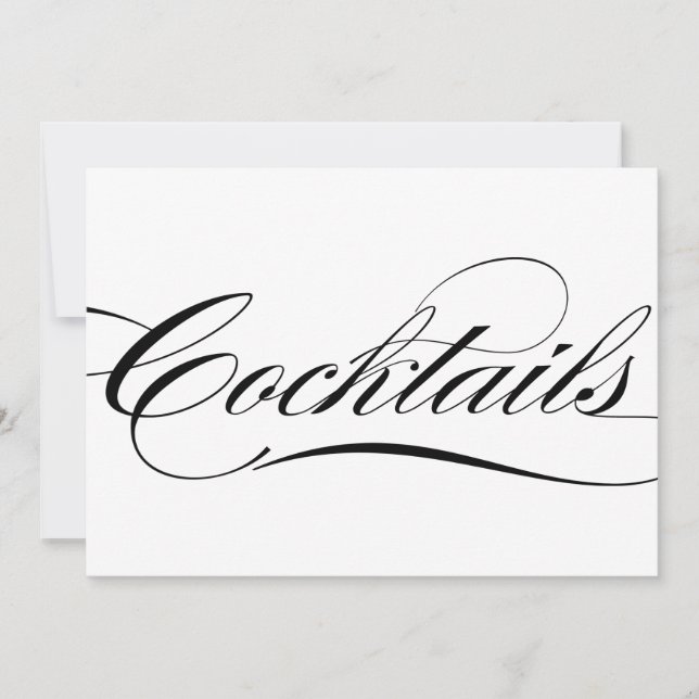 Black Elegant Calligraphy Cocktails Hochzeitssymbo Einladung (Vorderseite)