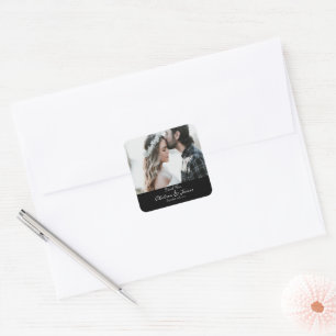 Black Elegant Calligraphy Foto Wedding Vielen Dank Quadratischer Aufkleber