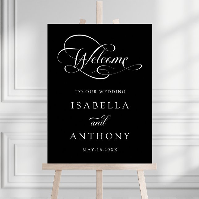 Black Elegant Calligraphy Wedding Welcome Sign Poster (Von Creator hochgeladen)