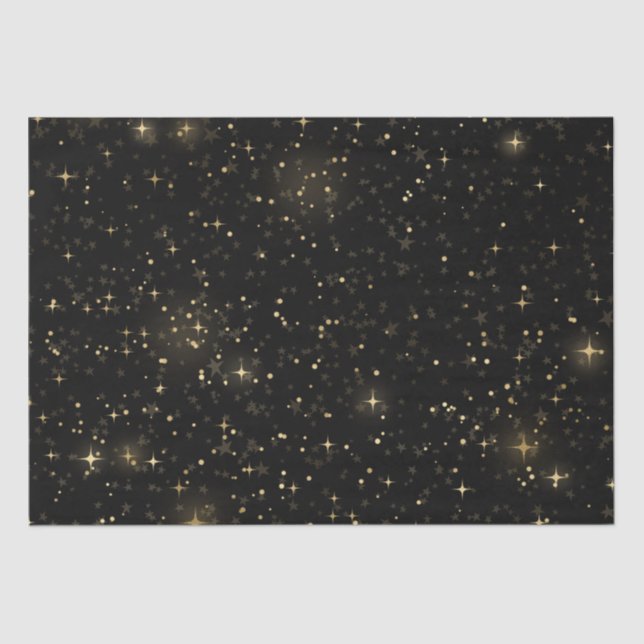 Black Elegant Celestial Starry Gold Stars Design Seidenpapier (Vorderseite)