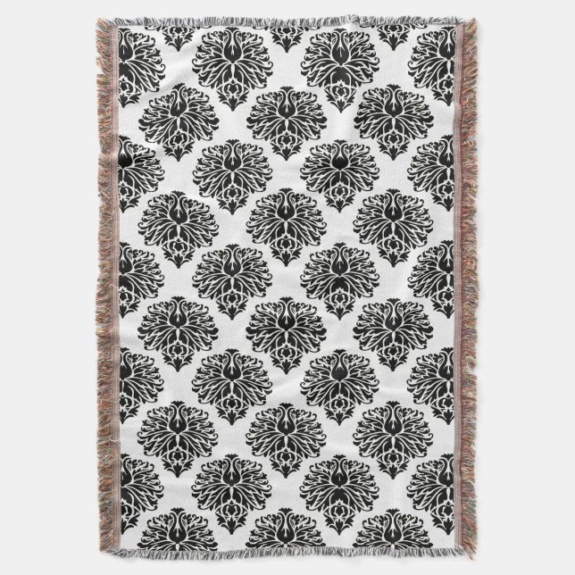 Black Elegant Damask Decke (Vorderseite Vertikal)