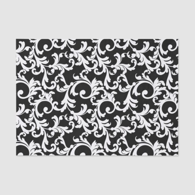 Black Elegant Damask Print Seidenpapier (Vorderseite)