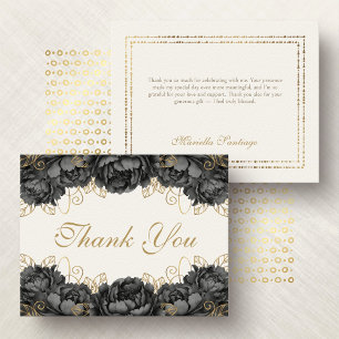 Black Elegant Floral Quinceanera Danke Karte