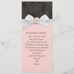 Black Elegant Floral Ribbon Damask Wedding Menu Menükarte