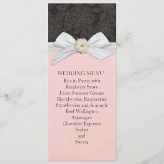 Black Elegant Floral Ribbon Damask Wedding Menu Menükarte