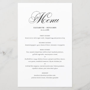 Black Elegant Geblüht Script Wedding Menu Card