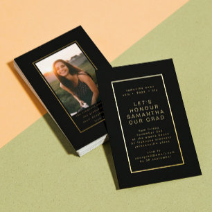 Black Elegant Gold Border Foto University Grad Folieneinladung