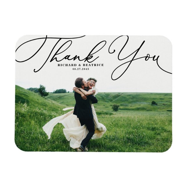 Black Elegant handgeschriebenes Script-Foto Hochze Magnet (Horizontal)