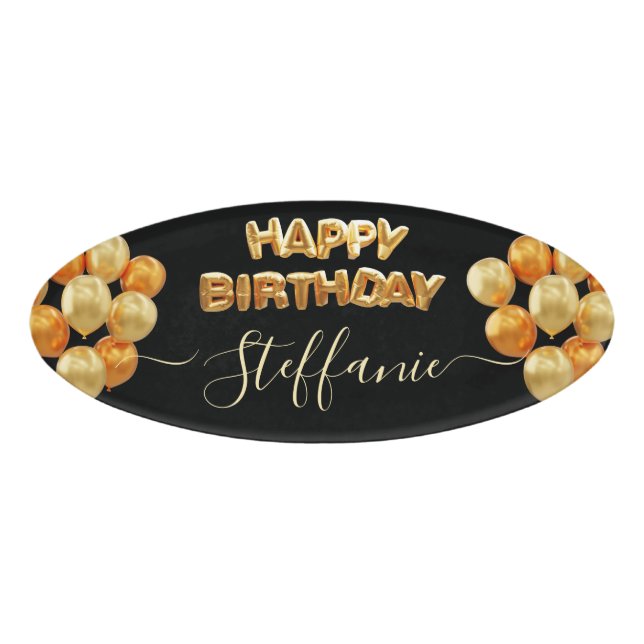 Black Elegant Happy Birthday Namenschild (Vorderseite)