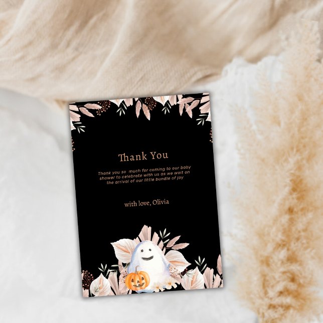 Black Elegant Little Boo Boho Ghost Baby Shower Dankeskarte (Black Elegant Little Boo Boho Ghost Baby Shower Thank You Card)