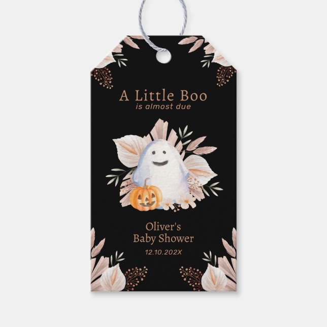 Black Elegant Little Boo Boho Ghost Baby Shower Geschenkanhänger (Vorderseite)