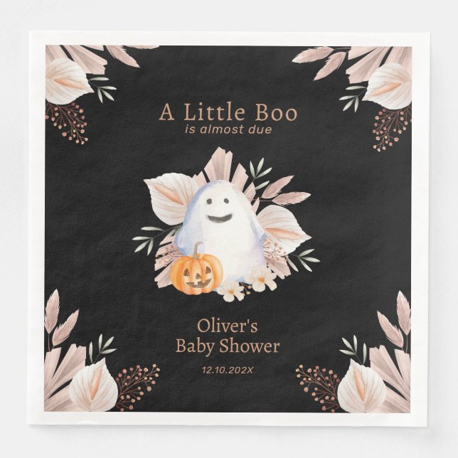 Black Elegant Little Boo Boho Ghost Baby Shower Serviette (Vorderseite)