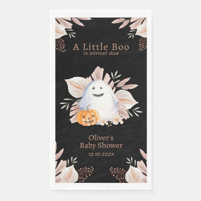 Black Elegant Little Boo Boho Ghost Baby Shower Serviette (Vorderseite)