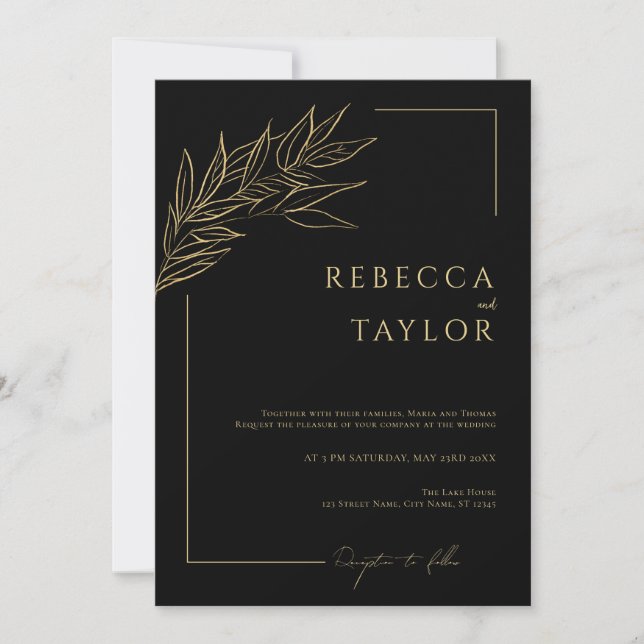 Black Elegant Minimal Wedding invitation Einladung (Vorderseite)
