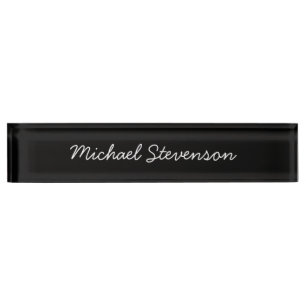 Black Elegant Modern Stylish Script Namplate Namensplakette