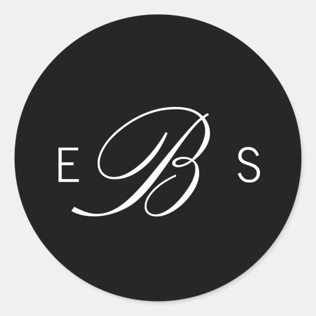 Black Elegant Monogram Circle Wedding Stickers (Vorderseite)
