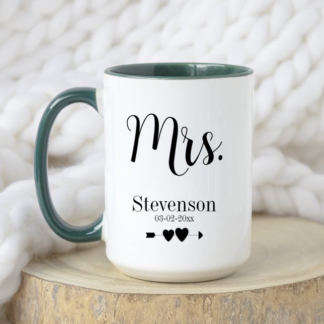 Black Elegant Mr. Husband Ehefrau Wedding Couple Tasse (Front Side with Custom Name and Date option)